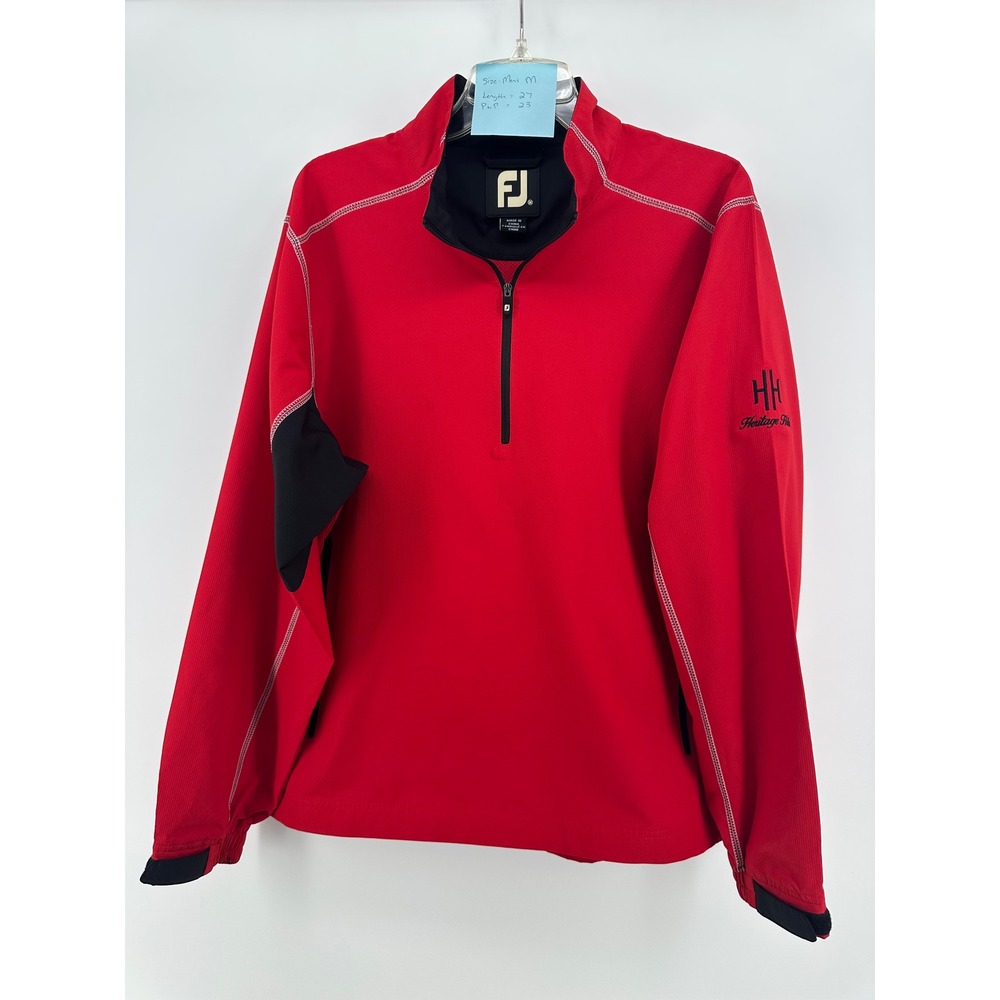 FootJoy Mens Red Quarter Zip Golf Pullover Heritage Hills Logo Size Medium